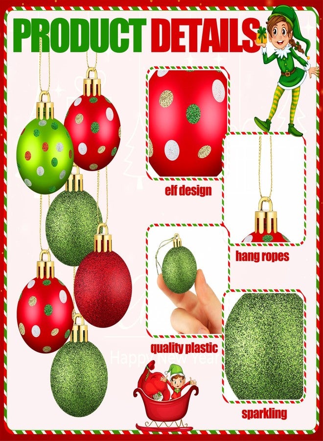Daifunli 68 Pcs Christmas Tree Ball Ornaments 2.4 1.6 1.2 Red Green Glittering Hanging Xmas Ball Lime Green Elf Christmas Ball Decoration Shatterproof Dot Ball Decor for Winter Tree Party Event Decor - Image 3